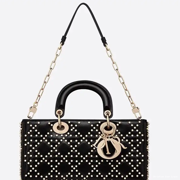 Cheap Medium D-Joy Cannage Lady Beads Lambskin Black Motif Bag with 0608 Luxury